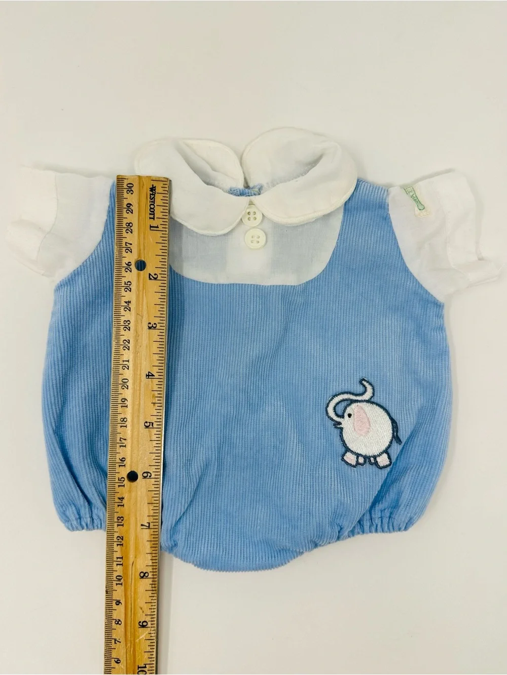 Vintage Cabbage Patch Kids Doll Baby Corduroy Elephant Romper Coleco Blue White